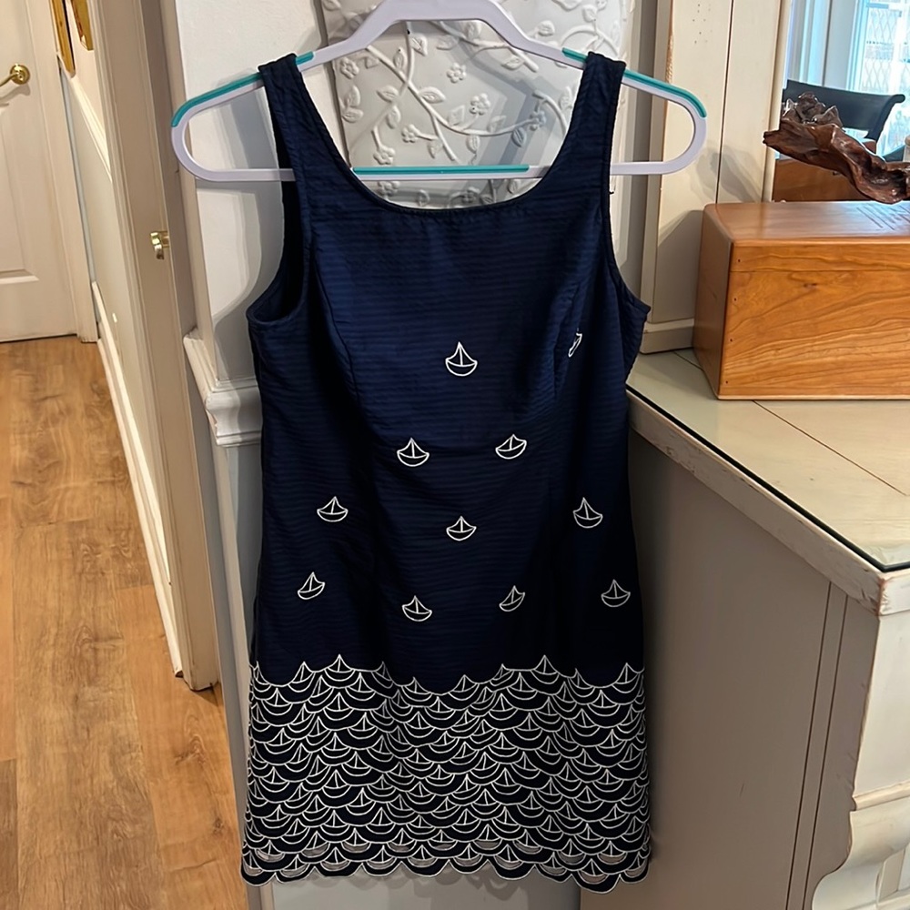 Lilly Pulitzer Navy Blue Sailboat Shift EEEUC